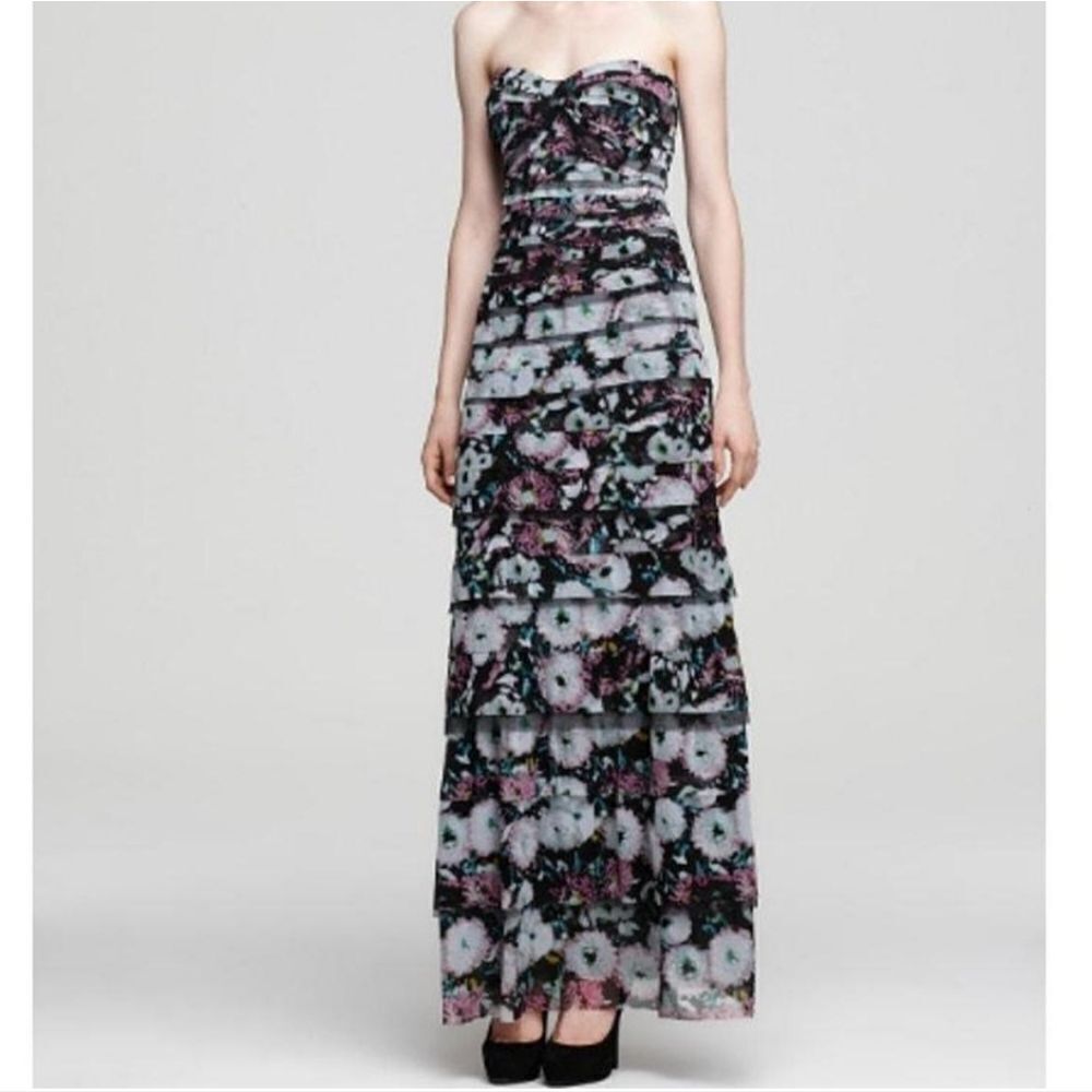 BCBG MaxAzria Erica Floral Strapless Dress. Whimsigoth,  Dark Floral, Moody
